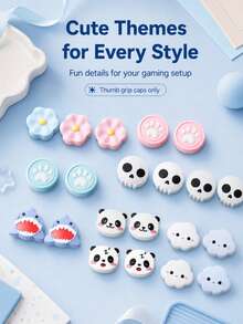4pcs Cute Themed Silicone Joystick Caps For Nintendo Switch NS2, Anti-Slip Soft Thumb Stick Covers, Floral, Cat Paw, Skull, Shark, Panda, Cloud Designs, Game Controller Joystick Button Accessories - View 5