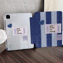 1 件装蓝色条纹和爱心图案双面保护平板电脑保护套，带笔槽，兼容 iPad、小米、OPPO、华为 Matepad 和荣耀平板电脑 - 彩色 - 查看 1