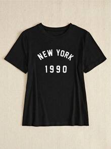 Camiseta con estampado de letra - Negro - Ver 2