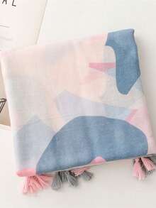 Floral Print Tassel Decorated Scarf - Pink - View 6