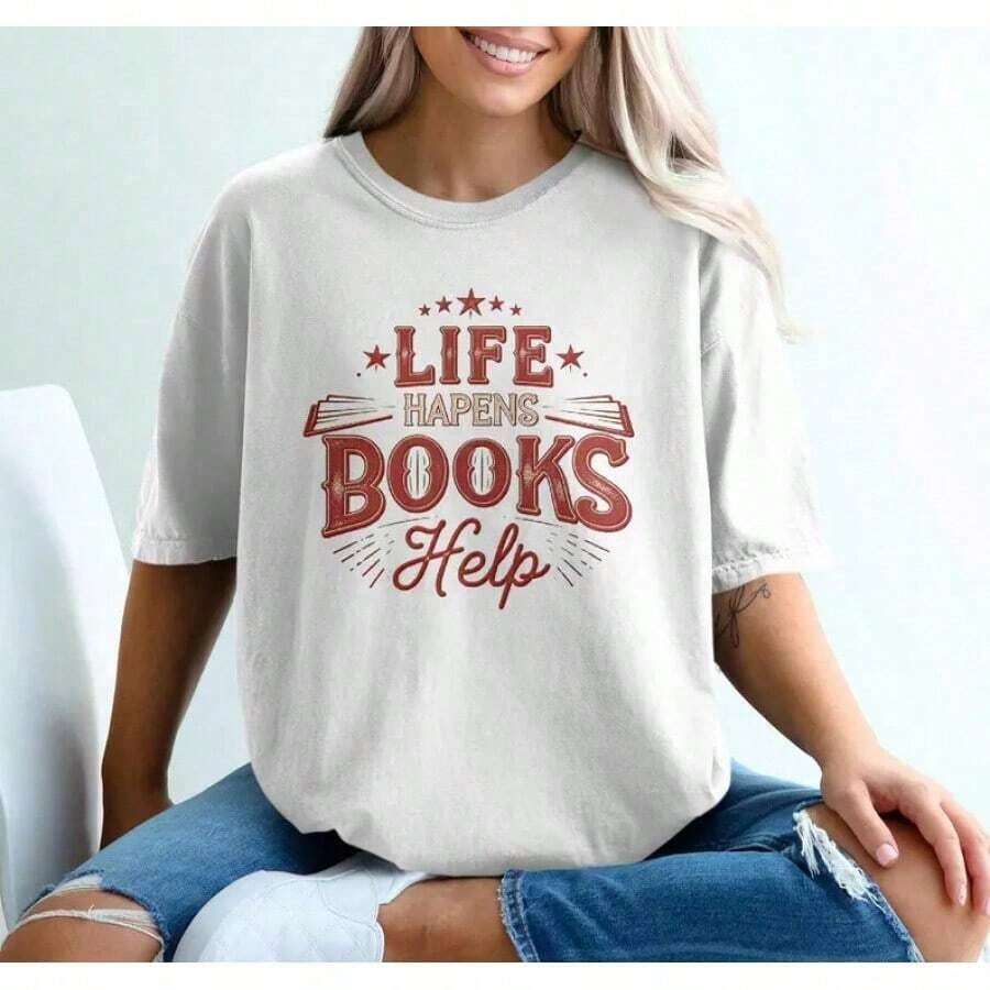 Camisetas Premium Casuales Unisex con Diseño Gráfico para Amantes de los Libros, Camiseta con la Frase "La Vida Ocasiona Problemas, los Libros Ayudan", Camiseta para Entusiastas de la Lectura, Camiseta con Frases Literarias, Regalo Único para Amantes de los Libros. Unisex, Adecuada para Salidas Diarias Casuales, Camiseta de Manga Corta para Verano, Camiseta con Estampado Retro Y2K. - Blanco - Ver 1