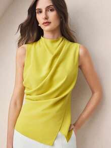 Blusa azul marino con hombros descubiertos y cintura fruncida, elegante y chic para el transporte urbano, uso diario, vintage romántico de los 90, adecuada para Navidad, Año Nuevo, fiesta de San Valentín, playa, graduación, moda, casual, ade - Amarillo - Ver 1