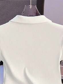 Camiseta de mujer casual de manga corta con cuello polo, estampado de caballero a rayas y contraste de color - Blanco 2 - Ver 6