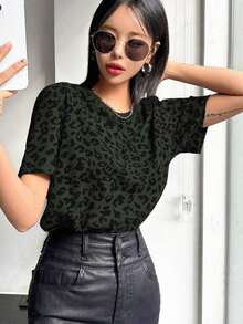 Camiseta de manga corta holgada con estampado de leopardo para mujer, ropa de verano y otoño - Multicolor 3 - Ver 6