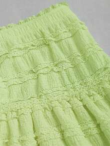 Falda mini casual y de resort Y2K con dobladillo de doble capa y ribete de volantes de unicolor - Verde - Ver 3
