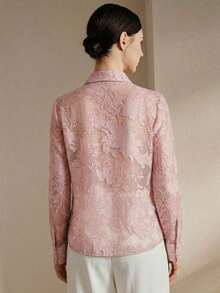 Blusa de manga larga para mujer con bordado floral delicado y decoración con cuentas, aplicación simétrica, nueva para primavera/verano - Rosa - Ver 8