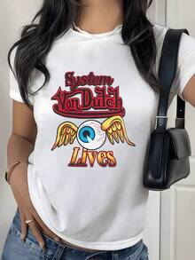 Ojo alado simboliza la vigilancia y la libertad del espíritu que observa el mundo desde lo alto buscando sabiduría y nuevas perspectivas camiseta de mujer moderna casual cómoda para uso diario - Blanco - Ver 1