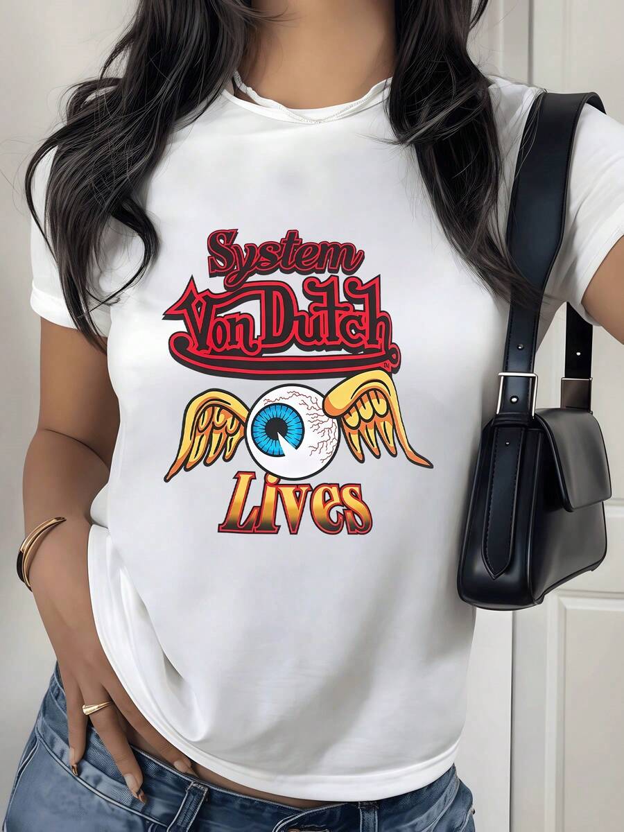 Ojo alado simboliza la vigilancia y la libertad del espíritu que observa el mundo desde lo alto buscando sabiduría y nuevas perspectivas camiseta de mujer moderna casual cómoda para uso diario - Blanco - Ver 1