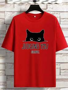 Camiseta de manga corta para primavera y verano, estilo americano, con logotipo estampado, para jóvenes hombres, cuello redondo, holgada, casual y versátil. - Rojo - Ver 1