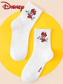 Disney 1/4/8 双装男女通用中筒袜 - 迪士尼米奇和米妮卡通可爱手捂脸图案简约白色设计 - 适合日常休闲穿着，四季皆宜 - 彩色 - 查看 10
