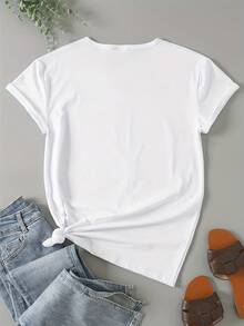 Elegant T-Shirt For Everyday Use: 1 Piece Of Plus Size Women's Short-Sleeved Round Neck T-Shirt, With An Artistic Print Under The Title "Minimalist With Intelligence", Comfortable And Pleasant To The Touch, Machine Washable, Suitable For Everyday Use, Available In Larger Sizes, Chic Fashion T-Shirt. - 白色 - 查看 2