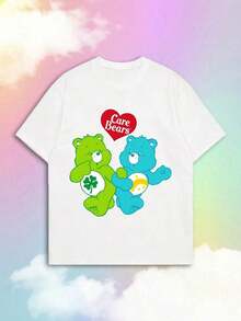Prenda individual de verano, no es un conjunto de 3 piezas, 1 pieza/set de camisetas de manga corta adecuadas para ropa de calle, top de cuello redondo de gran tamaño para salidas diarias, campamentos, conciertos, eventos de hip-hop, rock y rap. Camiseta de mujer con cuello redondo, estampado floral de hibisco y eslogan, estilo . Camiseta de manga corta clásica de dibujos animados con doble oso retro, una combinación de estilo dulce y estético retro americano, práctica para los desplazamientos diarios, adecuada para salidas de chicas, picnics de verano, vida universitaria, compras, mercados temáticos, vacaciones diarias, ocio y más. Una camiseta de manga corta para crear atuendos que rejuvenecen. - Blanco - Ver 9