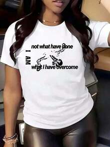 Camiseta Vintage para Mujer con Frases Inspiradoras - Diseño "No soy lo que he superado", Camiseta Casual de Cuello Redondo y Manga Corta para Primavera y Verano, Blanca con Estampado Negro, Ligera y Cómoda, Camiseta Gráfica Atrevida de Corte Relajado, Camisetas de Moda para Mujer - Blanco - Ver 7