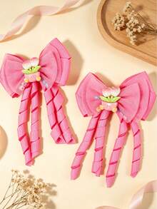 2pcs Solid Color Bow Hair Clips, Cartoon Ribbon Decor Hair Accessories, Versatile Casual Hair Clips, Suitable For Daily Wear - Multicolor - View 12