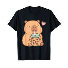 Camiseta unisex de manga corta, camiseta para chicas amantes del té de burbujas con diseño de capibara kawaii y anime, camisetas para hombre, Spiderman, ,  Women, Romwe Men, boho chic, regalos para maestros, camiseta para mujer, atuendos curvy para hombre, y2k. - Negro - Ver 6