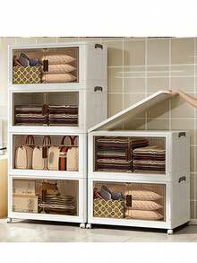 45CM Versatile 1-5 Layer Folding Storage Cabinet With Magnetic Doors - Dustproof, Waterproof For Clothes, Snacks, Toys & More - Easy Assembly, Space-Saving Design - White - View 5