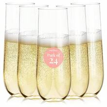 12/24pcs Stemless Plastic Champagne Flutes - 9oz Clear Disposable Glasses For Wine, Cocktails, Mimosas - Champagne Flutes Plastic For Parties And Celebrations - Xem 1
