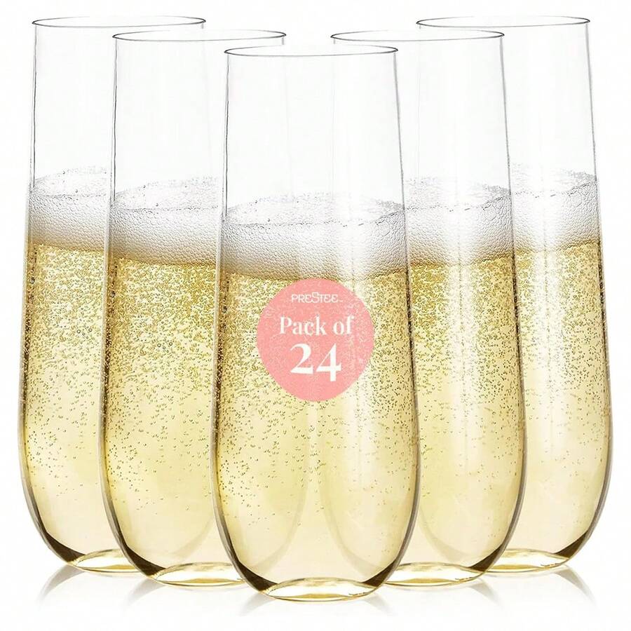 12/24pcs Stemless Plastic Champagne Flutes - 9oz Clear Disposable Glasses For Wine, Cocktails, Mimosas - Champagne Flutes Plastic For Parties And Celebrations - Xem 1