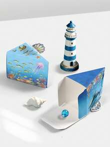 20pcs/10pcs Creative Cake-Shaped Ocean Style Gift Box Set, 3D Iridescent Shell Decor Gift Boxes, Separable Triangle Boxes, Light Blue Sea Turtle, Whale, Jellyfish Pattern, Suitable For Candy, Small Gifts, Favors, Birthday Party, Baby Shower, Wedding, Holiday, Desktop Decor - Blue Ocean - View 10