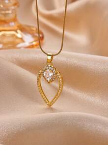 Geometric Hollow Double-Layer Teardrop Pendant Necklace, Inlaid Synthetic Zirconia, Elegant Teardrop Necklace, European And American Style, Suitable For Women's Daily Wear - 1 - View 3