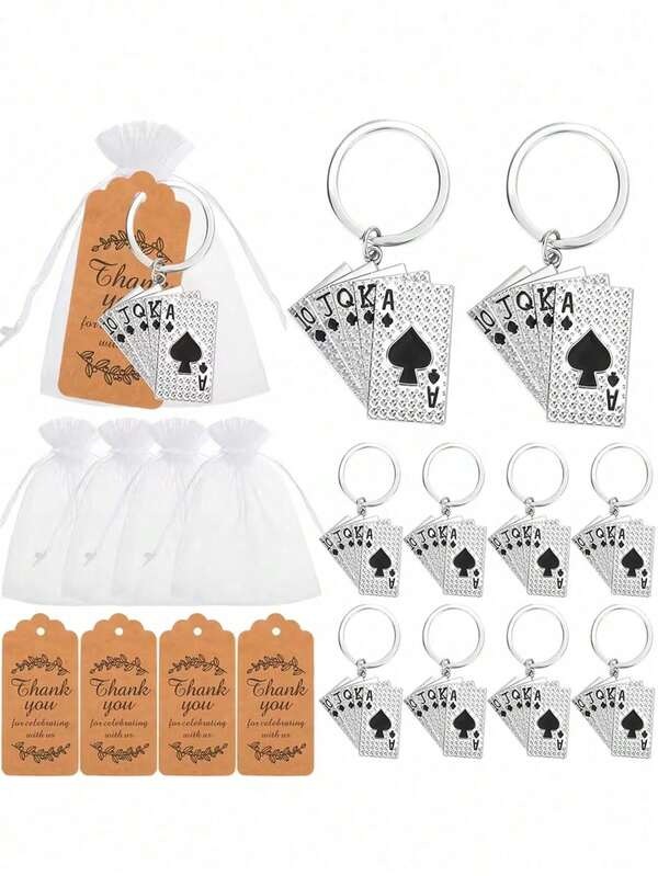 18 Stücke/6 Sets Silber Spielkarten Schlüsselanhänger Geschenkset - Perfekt für Hochzeitsgeschenke, Team-Wertschätzungsparty, Familientreffen, Gastgeschenke, Geburtstagsparty, Junggesellinnenabschied, Abschlussfeier und verschiedene Themenveranstaltungen