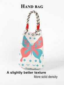 Cute Cartoon Multi-Color Knot Decor Large Capacity Bucket Bag, Handheld Tote, Elegant Multifunctional Travel Handbag, Kawaii - Beige - View 3