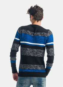 Koroshi Blue Heathered Striped Jersey / S Round Neck And Long Sleeves. Ribbed Trim. - Blue - View 2