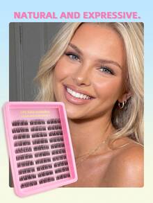 120pcs Natural Style Individual Eyelashes, 15mm Medium Length Handmade Segmented Lightweight Curly False Eyelashes, Suitable For Beginners And Makeup Artists - D - View 4