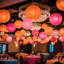 11pcs/Set Pink & Orange Paper Lanterns, Mixed Sizes, Including Rose Red, Light Pink And Orange Colors, Suitable For Floral Themed Parties In Different Seasons, Great For Birthday, Bridal Shower, Wedding Decorations - Mixed Colors - View 2