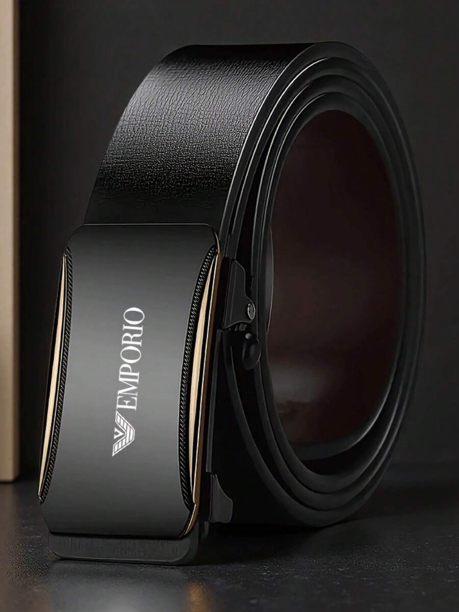 MMJ Finswift Luxury Brand Men's Automatic Buckle Belt, Men's Business Belt With Letter Design, Suitable For Workplace, School, Holidays, All Seasons - Multicolor - View 1