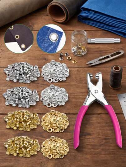 Eyelet Tool Kit - Metal Eyelets With Hole Punch Pliers, Gold And Silver Grommet Set For Leather, Belts, Shoes, Crafts, Manual Pressing Tool Set