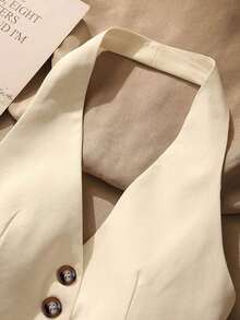 Top sin mangas con espalda descubierta casual para mujer, con botones delanteros, estilo elegante, para verano - Albaricoque - Ver 5