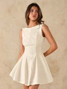 Vestido minimalista de una línea y escote en forma de U sin mangas, de color negro, vestido sexy para citas, vestido de dama de honor, elegante vestido negro pequeño, para primavera/verano - Albaricoque - Ver 4