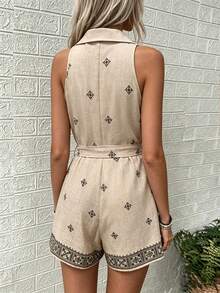 Bộ áo liền quần kiểu denim ven biển dành cho nữ, kiểu dáng bohemian nhẹ nhàng, thích hợp cho kỳ nghỉ biển và trang phục cuối tuần, trang phục mùa hè. - Màu be - Xem 7