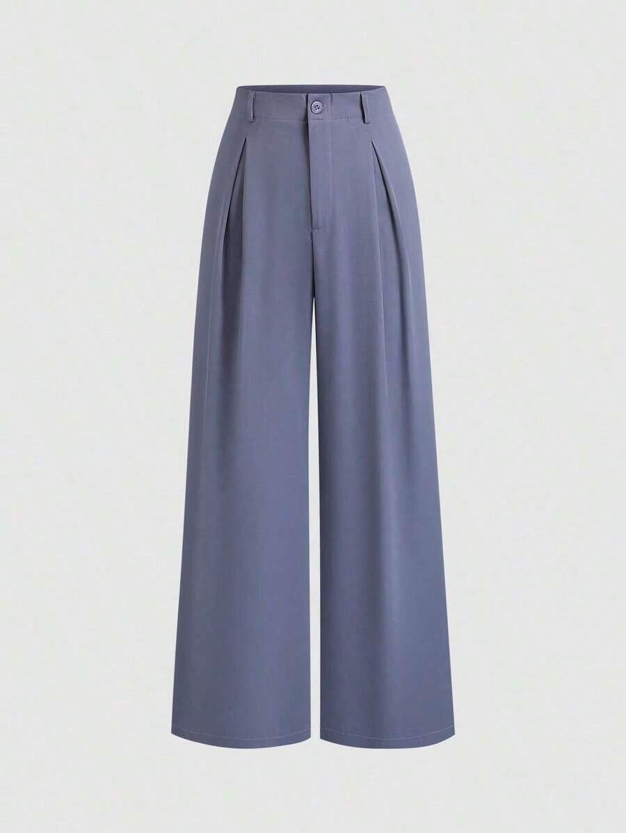 Pantalones anchos plegados con estampado jacquard elegante vintage para mujer, otoño/invierno - Gris hierro - Ver 1