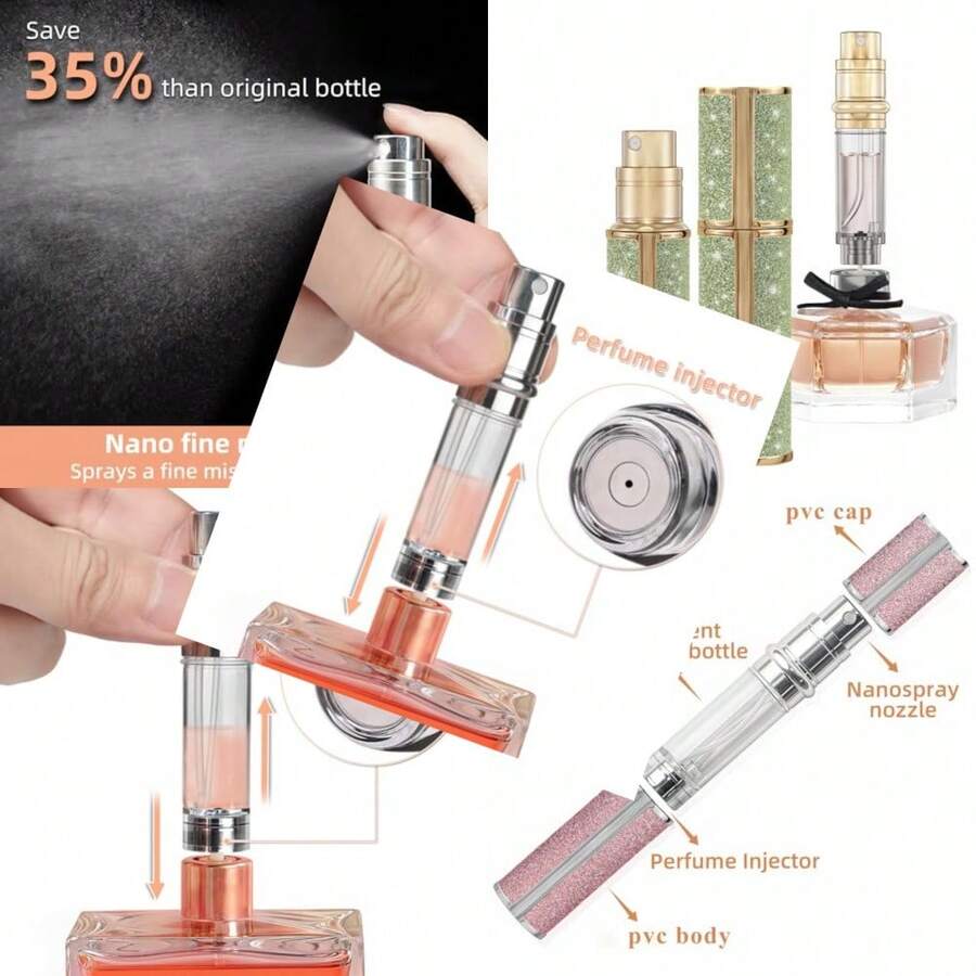 5ml Perfume Spray Bottle, AG00LG Leather Refillable Dispenser Bottom Fill Fragrance Scent Container, Portable And Leak-Proof Suitable For Traveling And Outgoing - 閃亮的綠色 - 查看 1