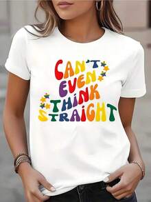 Women's Short-Sleeved T-Shirt With Round Neck And Rainbow Print, Ideal For Casual Wear At Pride Festivals, With Comfortable Fabric, Suitable For Gifting, 220g. - 白色 - 查看 1