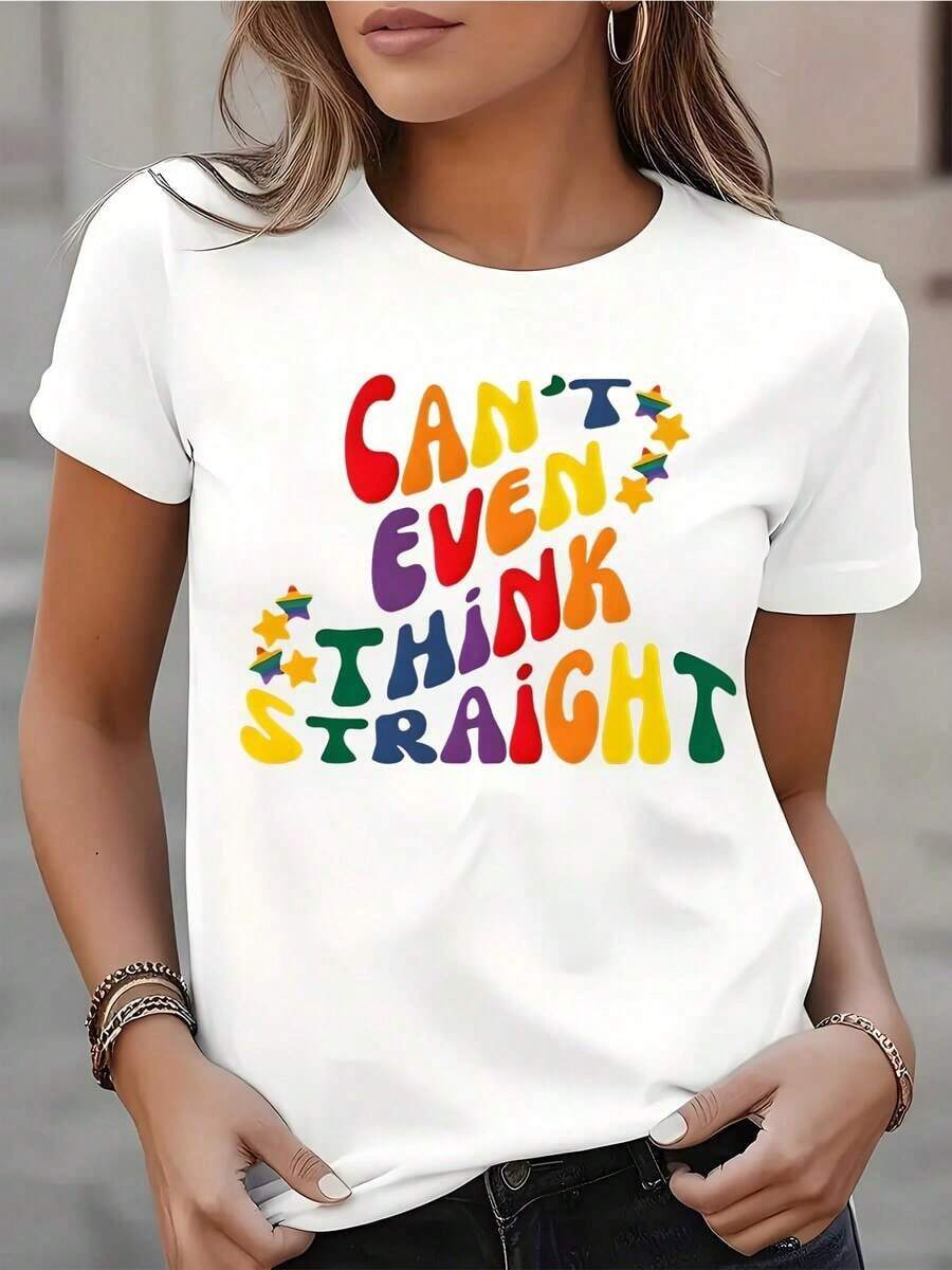 Women's Short-Sleeved T-Shirt With Round Neck And Rainbow Print, Ideal For Casual Wear At Pride Festivals, With Comfortable Fabric, Suitable For Gifting, 220g. - 白色 - 查看 1