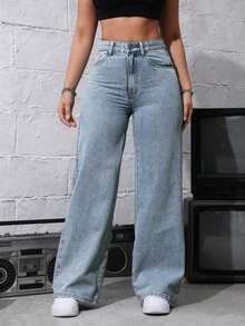 Unity Jeans de mezclilla lisos y casuales para mujer - Lavado ligero 4 - Ver 4