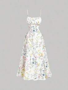 Vestido de tirantes unicolor pecho con fruncido con cordón lateral - Multicolor - Ver 2