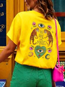 Women's Casual Round Neck Short Sleeve T-Shirt Summer - Yellow - View 4