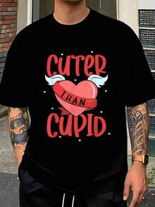 Cuter Than Cupid Couples Heart Valentines Day-Shirt Jpg Camisas Para Hombre Men's-Shirt Graphic Tees Crop Tops Outfits Tops-Shirt,Relaxed Fit Pure Cotton T-Shirt, Soft Short Sleeve Everyday Basic For Young Ladies Female, Great For Streetwear  School Vacation Outdoor Walk Weekend Party Daily Casual Matching Outfittops elegantes playeras de niña tropicoqueta karol playeras de mujer tops de mujer tops de mujer ropa de niñas de 22 años ropa deportiva de mujer - Negro - Ver 1