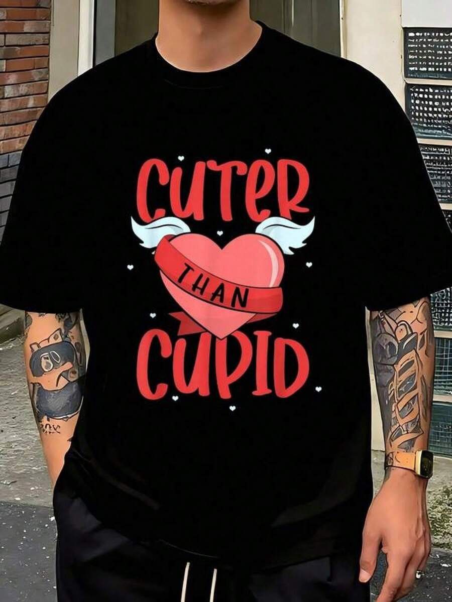 Cuter Than Cupid Couples Heart Valentines Day-Shirt Jpg Camisas Para Hombre Men's-Shirt Graphic Tees Crop Tops Outfits Tops-Shirt,Relaxed Fit Pure Cotton T-Shirt, Soft Short Sleeve Everyday Basic For Young Ladies Female, Great For Streetwear  School Vacation Outdoor Walk Weekend Party Daily Casual Matching Outfittops elegantes playeras de niña tropicoqueta karol playeras de mujer tops de mujer tops de mujer ropa de niñas de 22 años ropa deportiva de mujer - Negro - Ver 1
