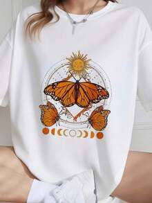 Mariposa Monarca Cósmica Fase Lunar Celestial - Blanco - Ver 1
