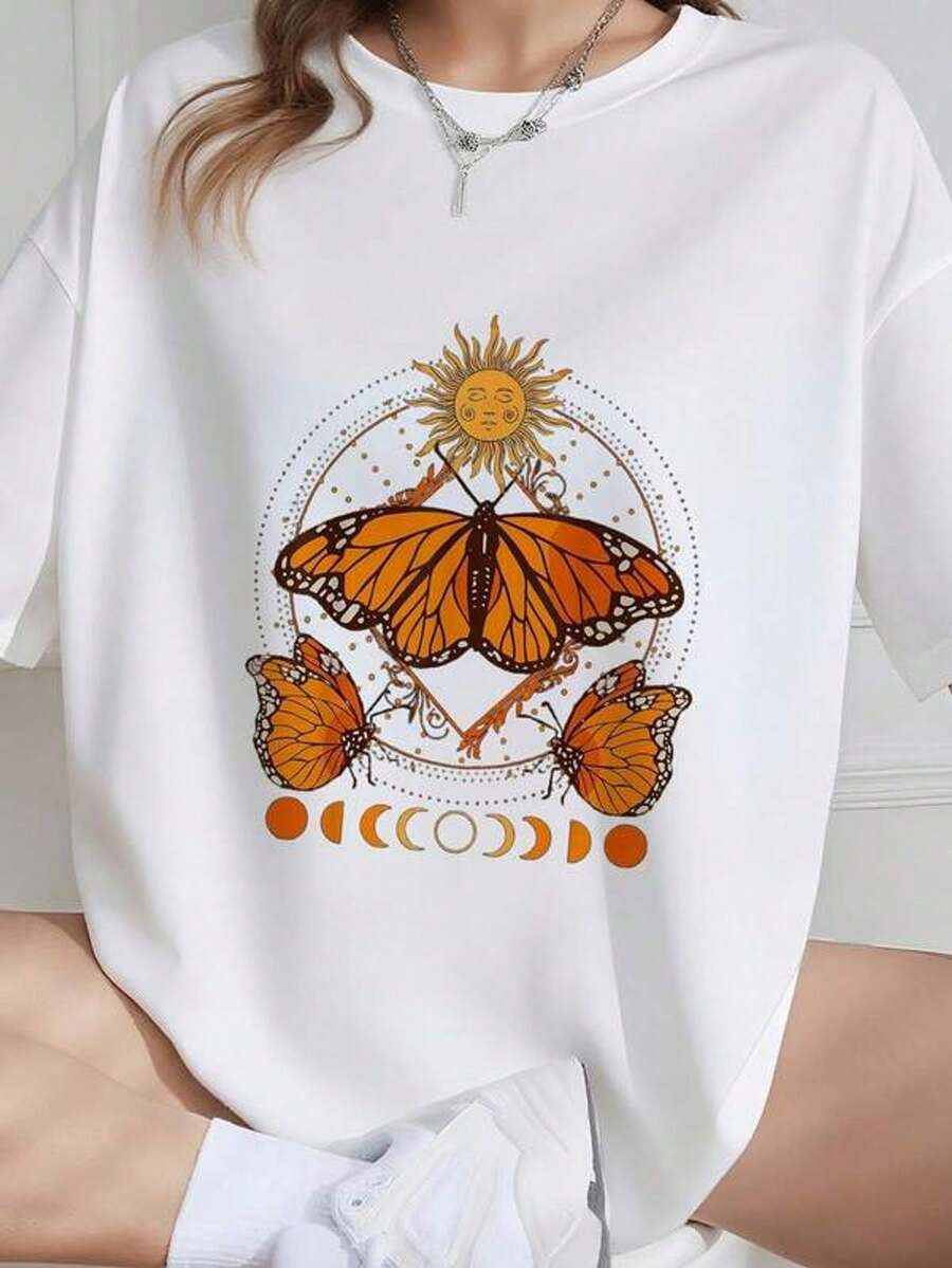 Mariposa Monarca Cósmica Fase Lunar Celestial - Blanco - Ver 1