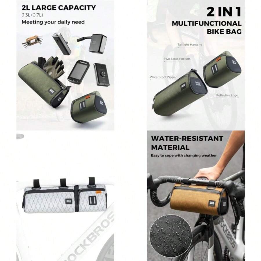 ROCKBROS - Bolsa para manubrio de bicicleta 2 litros de gran capacidad 2 en 1 multifuncional para bicicleta - Blanco - Ver 1