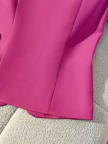Camisa sin mangas de unicolor y estilo minimalista con botones para mujer - Rosa Fucsia - Ver 3