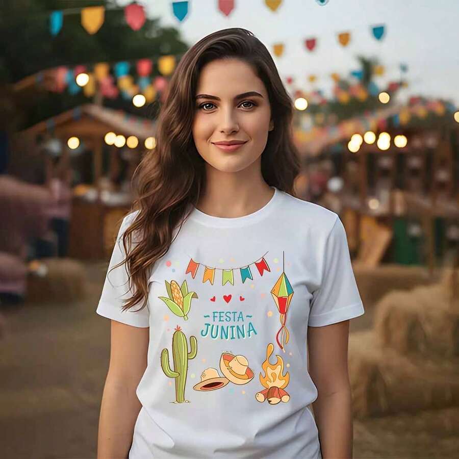 Camiseta Basica Festa junina Caipira São João Premium Peão Arraiá Cacto Estiloso Unissex Camisa