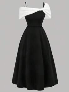 Vestido de fiesta para adolescentes, vestido entallado sin mangas con volantes y ribete de encaje en unicolor, vestidos de noche elegantes, apropiado para fiestas, citas, reuniones familiares importantes y diversos eventos, vuelta al colegio/estil - Blanco y Negro - Ver 3