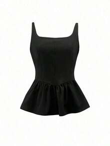 Camiseta de mujer plisada en marrón (con estiramiento en 4 direcciones) - Negro - Ver 3
